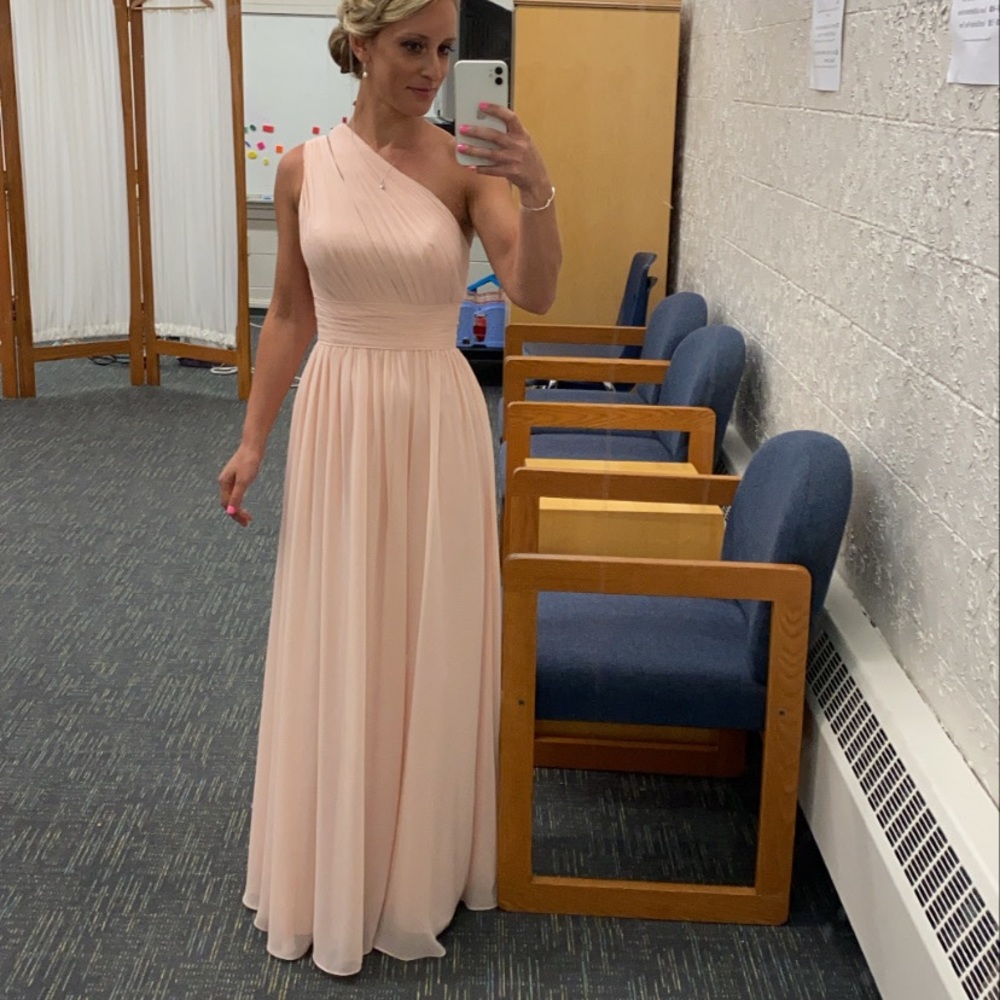 Azazie Molly A-Line One Shoulder Chiffon Floor-Length Dress Pearl Pink